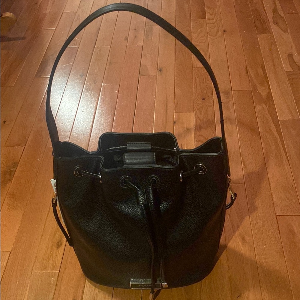 NWT CALVIN KLEIN Black Leather Bucket Bag